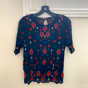 Lucky Brand - Sheer black / multi-colored embroidered top